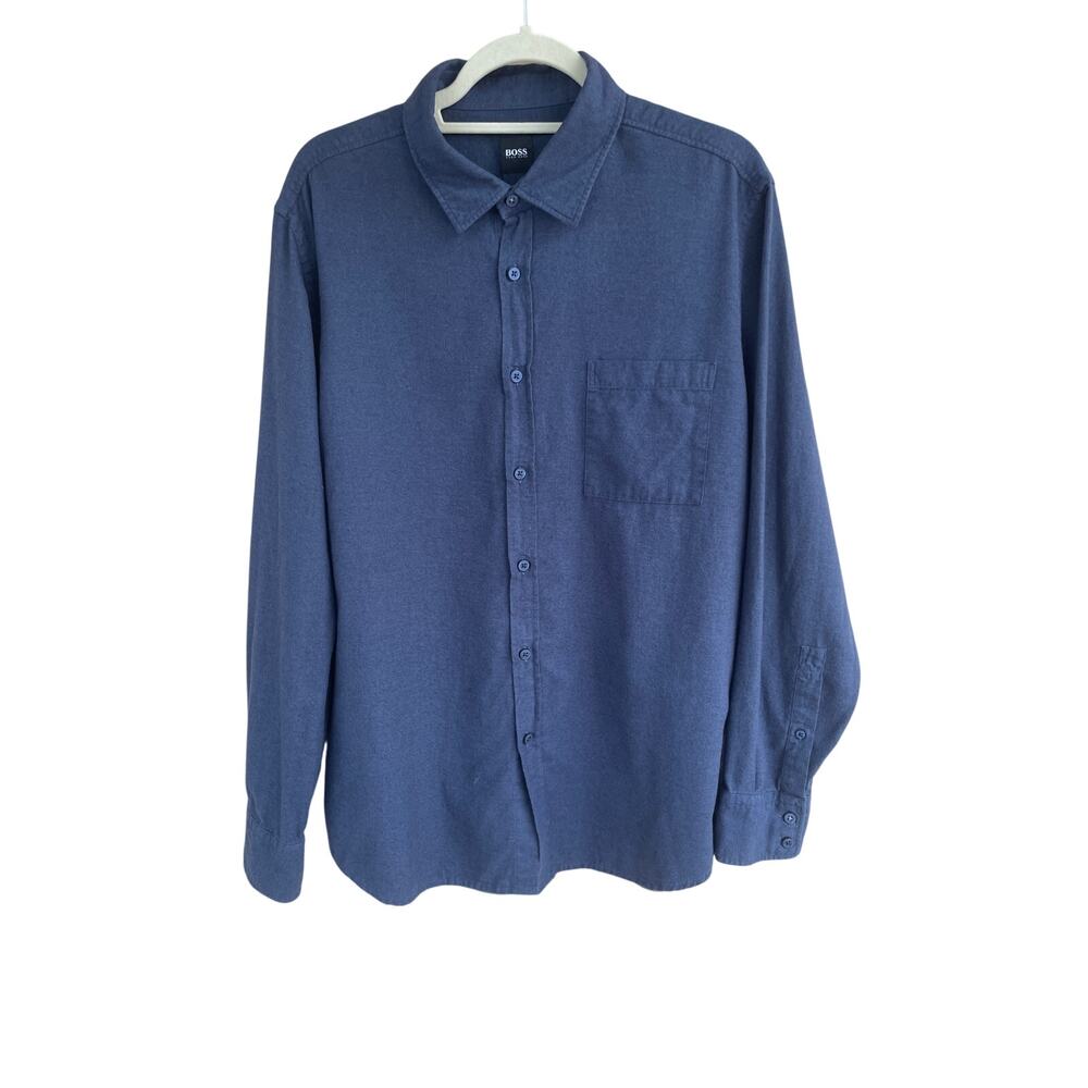 Hugo Boss Shirt XL Regular Fit Cotton Button Down Blue Long Sleeve Casual Sporty